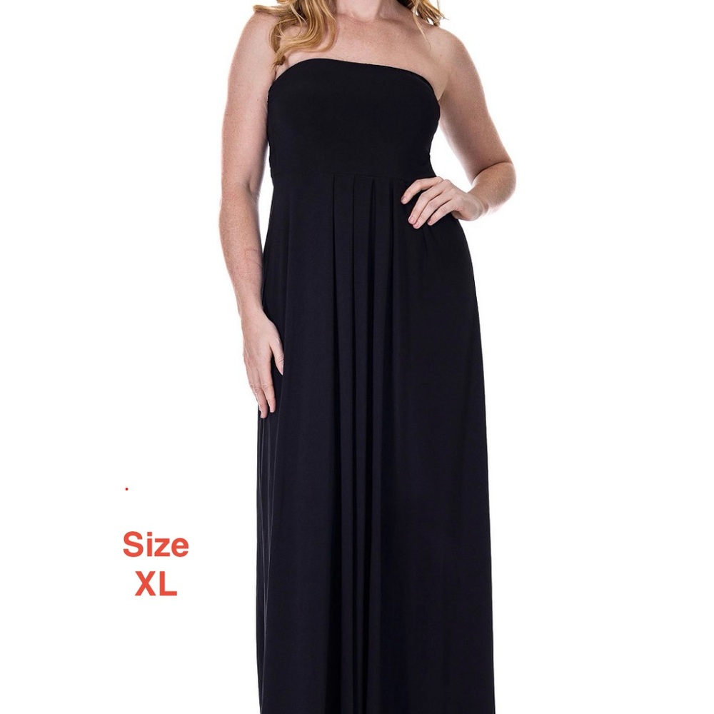 24 seven Elegant Black Strapless Maxi Dress